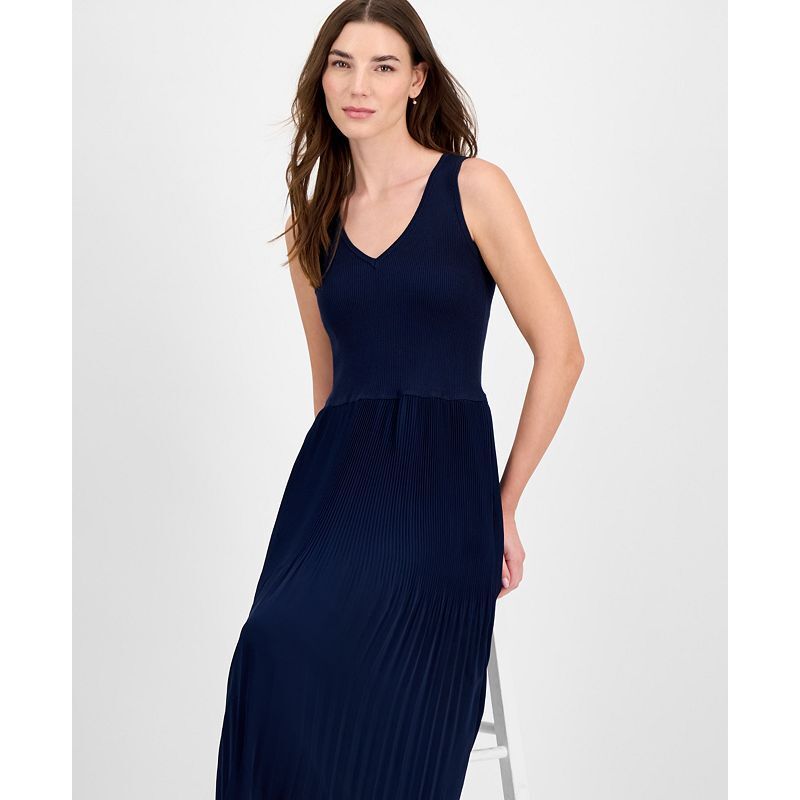 여성 플리츠 민소매 핏 플레어 드레스 Women's Ribbed Pleated Sleeveless Fit & Flare Dress 21760366 Navy