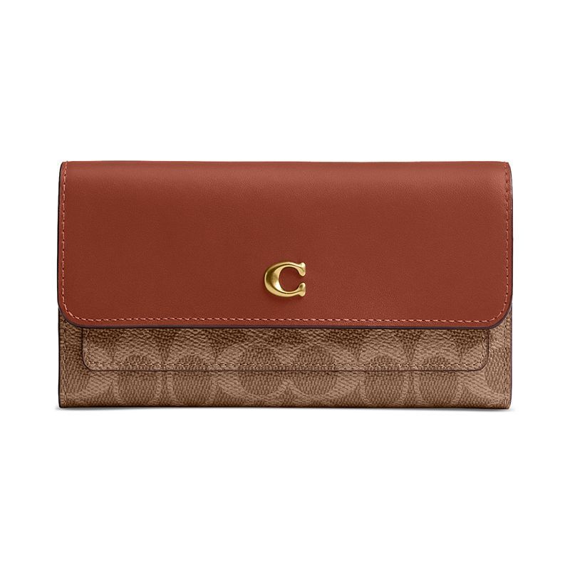 롱 플랩 지갑 시그니처 캔버스 Mila Long Flap Wallet in Signature Coated Canvas 21325540 Brass/Tan Caramel