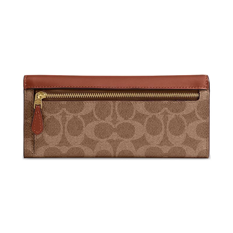 롱 플랩 지갑 시그니처 캔버스 Mila Long Flap Wallet in Signature Coated Canvas 21325540 Brass/Tan Caramel