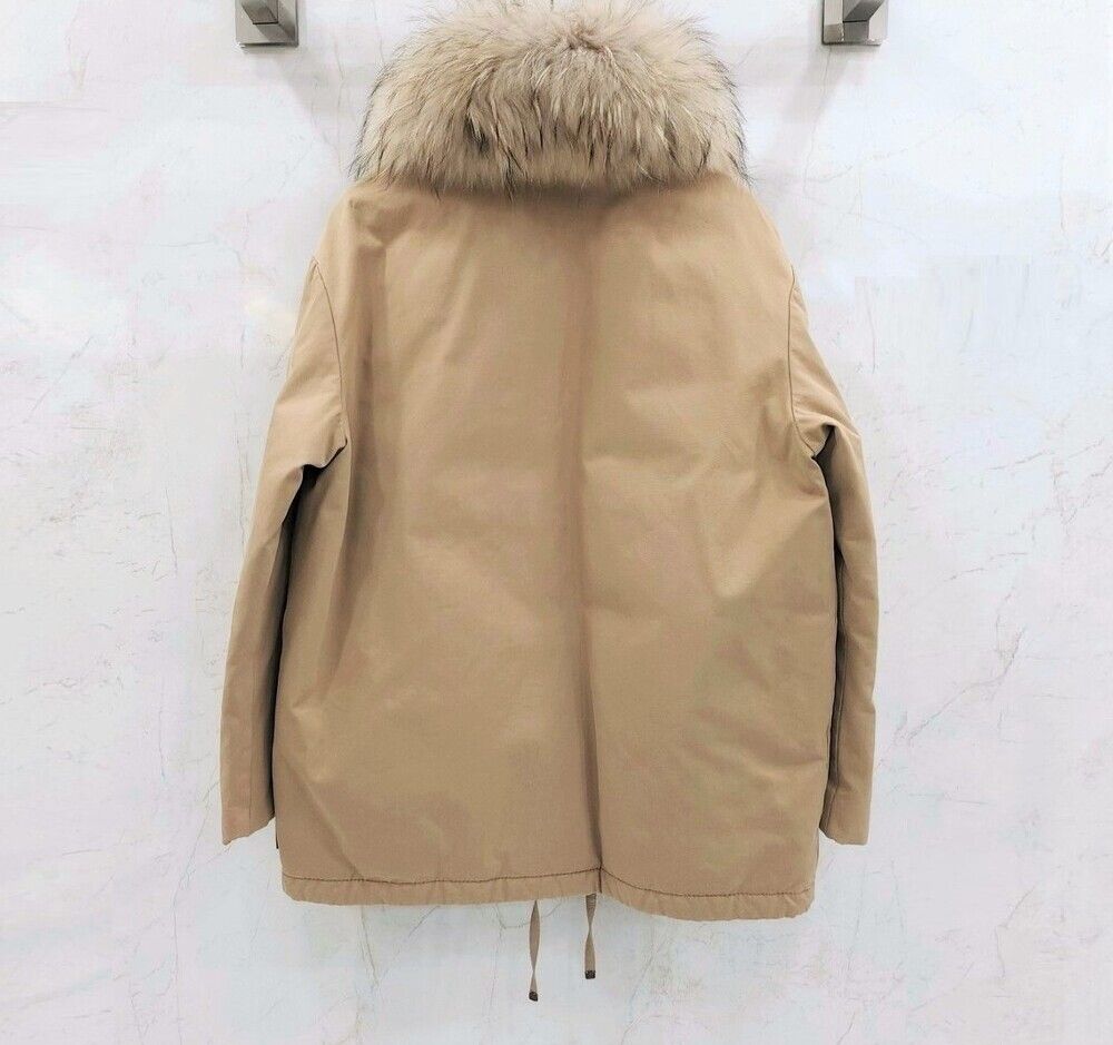 베이지 에게리아 라쿤 후드 자켓