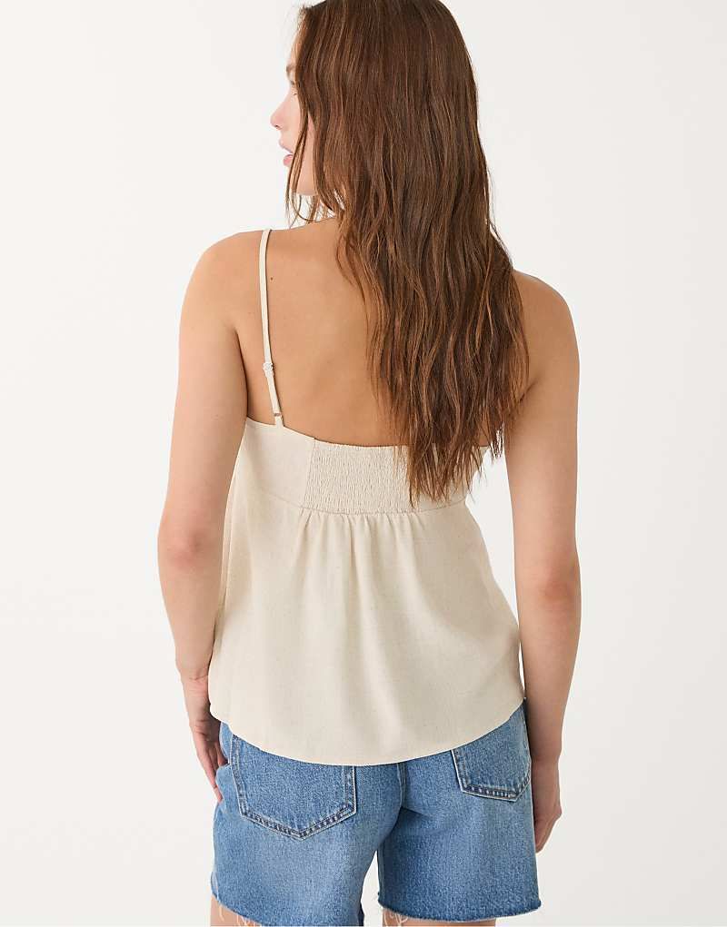 Leinenmix-Oberteil in Steinbeige mit Riemchentragern 209017491Stein