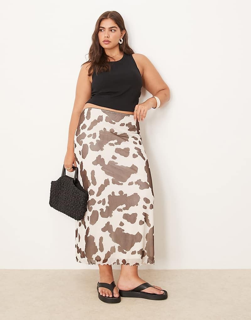 디자인 ASOS DESIGN Curve   Midirock aus Netzstoff mit Kuhfellmuster 208693703Kuhmuster