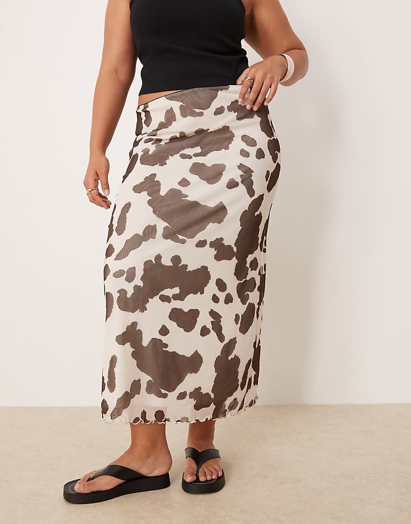 디자인 ASOS DESIGN Curve   Midirock aus Netzstoff mit Kuhfellmuster 208693703Kuhmuster