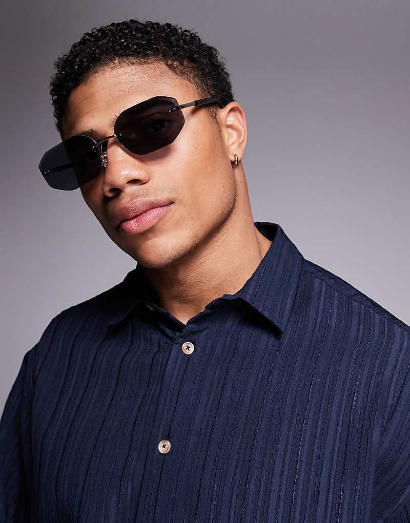 & Randlose Sonnenbrille mit schwarzen Glasern und silberfarbenem Metallgestell 207656064SCHWARZ