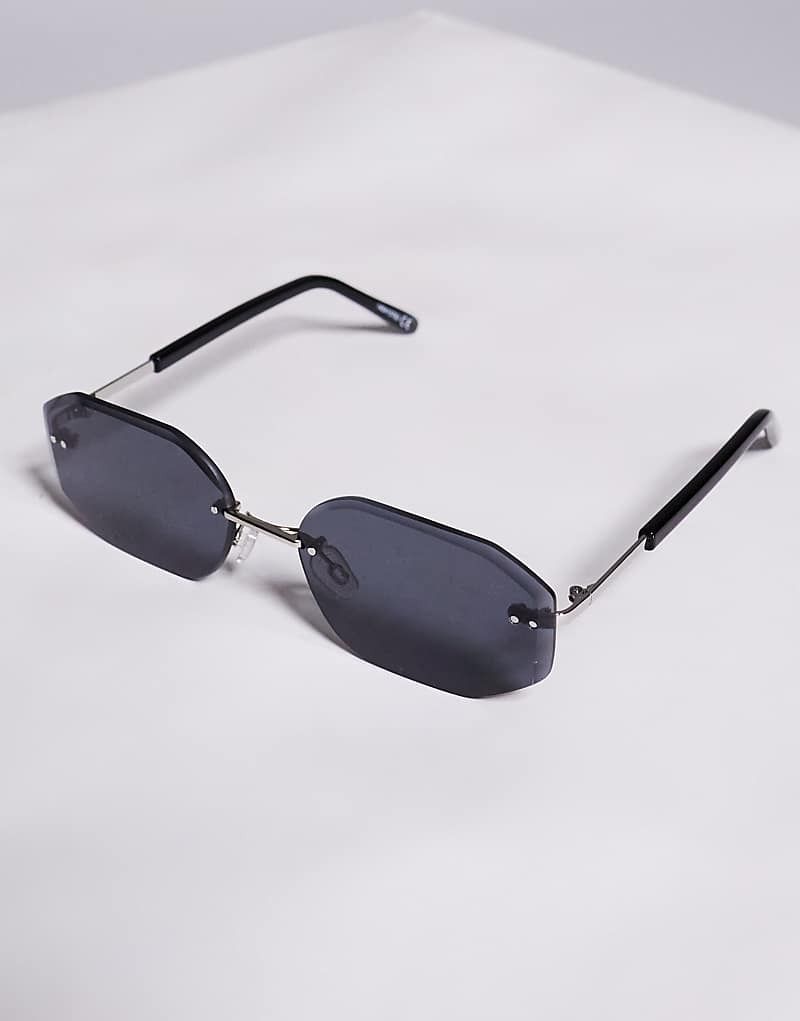& Randlose Sonnenbrille mit schwarzen Glasern und silberfarbenem Metallgestell 207656064SCHWARZ