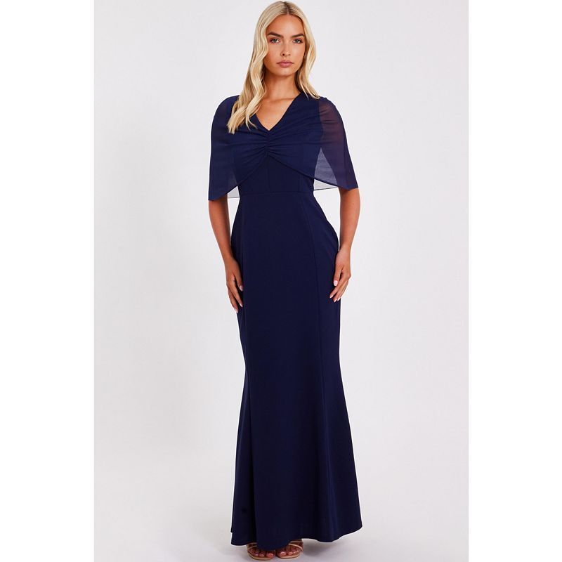 여성 크레페 맥시 드레스 메쉬 케이프 Women's Scuba Crepe Maxi Dress with Mesh Cape 22844457 Navy