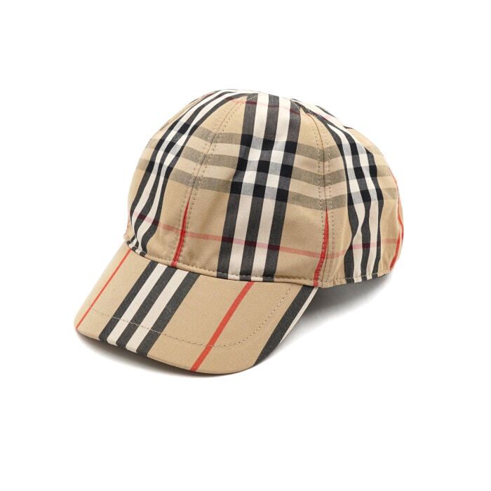 Logo Detail Exaggerated Check Cotton Baseball Cap in Birch
