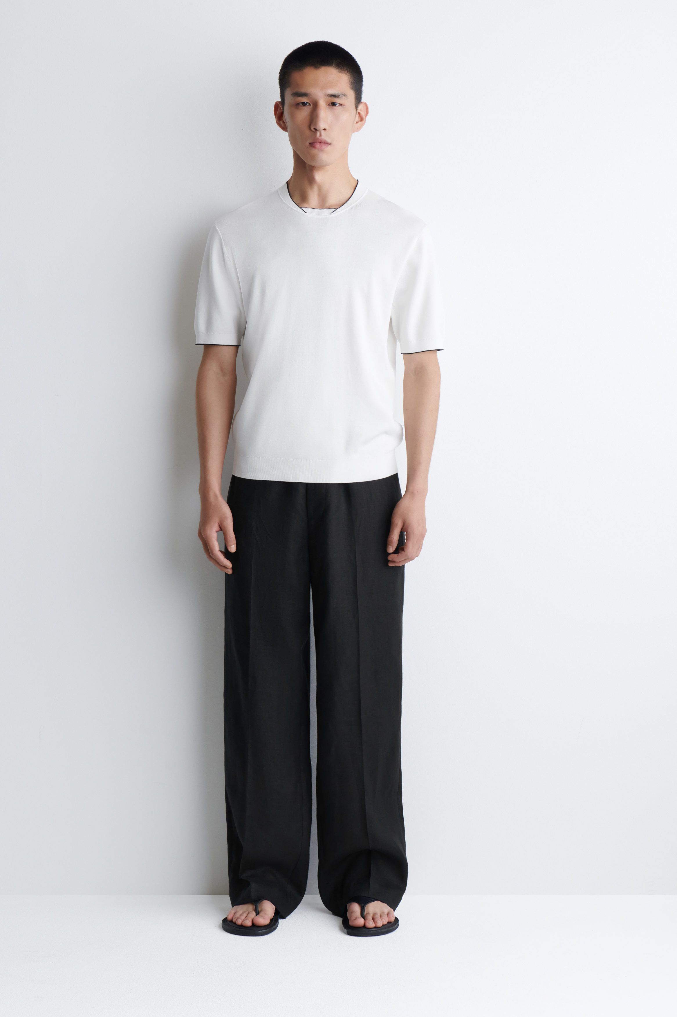 니트 티셔츠 CONTRAST-TIPPED KNITTED T-SHIRT 1273336001