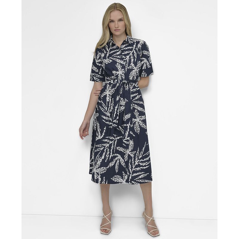 여성 프린팅 코튼 셔츠 드레스 Women's Printed Cotton Shirt Dress 22106993 Navy, Ivory