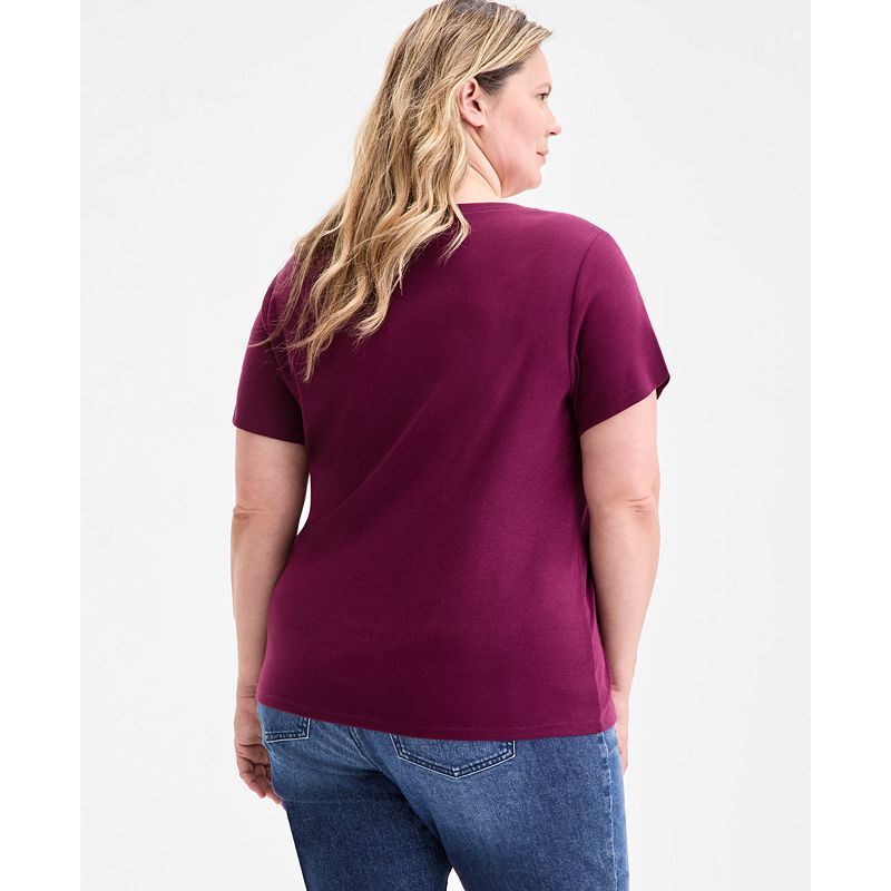 반팔 헨리 탑 Plus Size Short-Sleeve Henley Top, Exclusively at Macy's 17110768 Berred Treasure