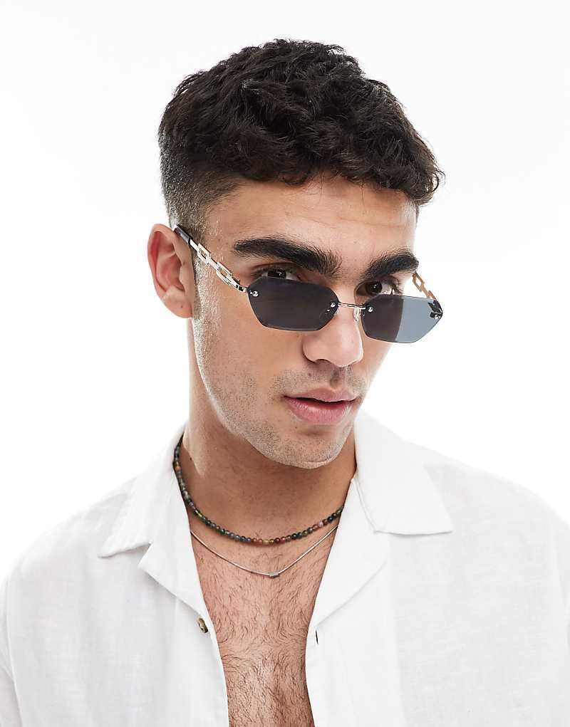 & Randlose Sonnenbrille mit getonten, rechteckigen Glasern und goldfarbenem Metallgestell 207834379GOLD