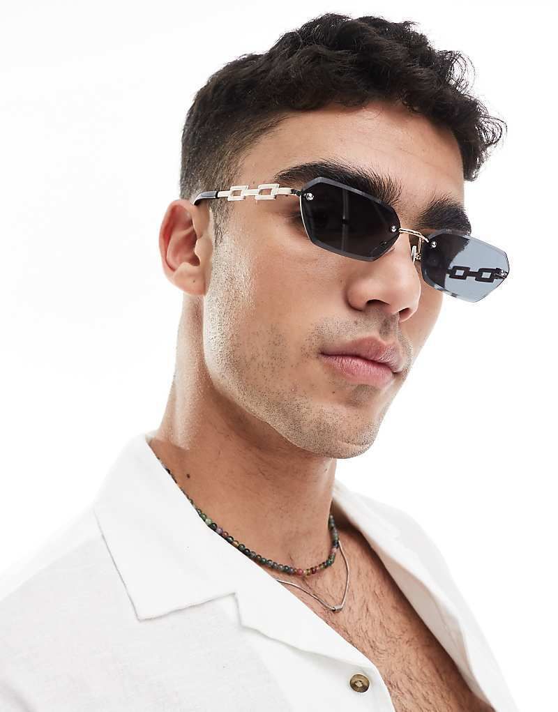 & Randlose Sonnenbrille mit getonten, rechteckigen Glasern und goldfarbenem Metallgestell 207834379GOLD
