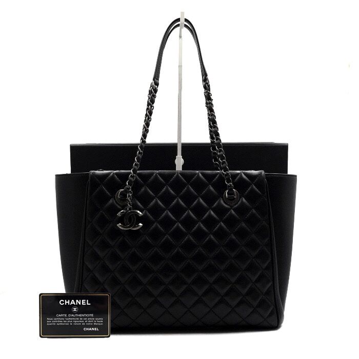 cc 중고 A98560 블랙 램스킨 CC 참로고 쇼핑 지퍼 쇼퍼 은장체인 숄더백 aa52012