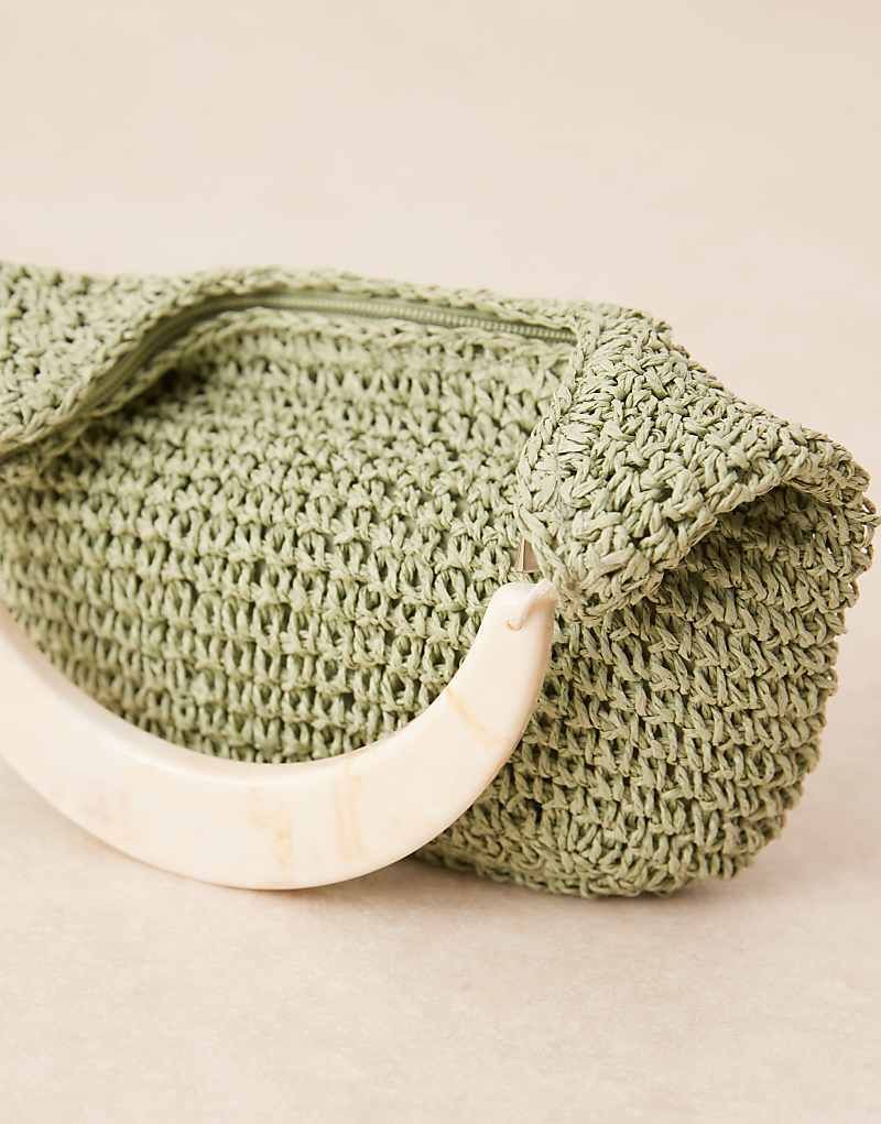 토트백 Handtasche in minzgruner Strohoptik mit Griff aus Kunstharz 207981709Mint
