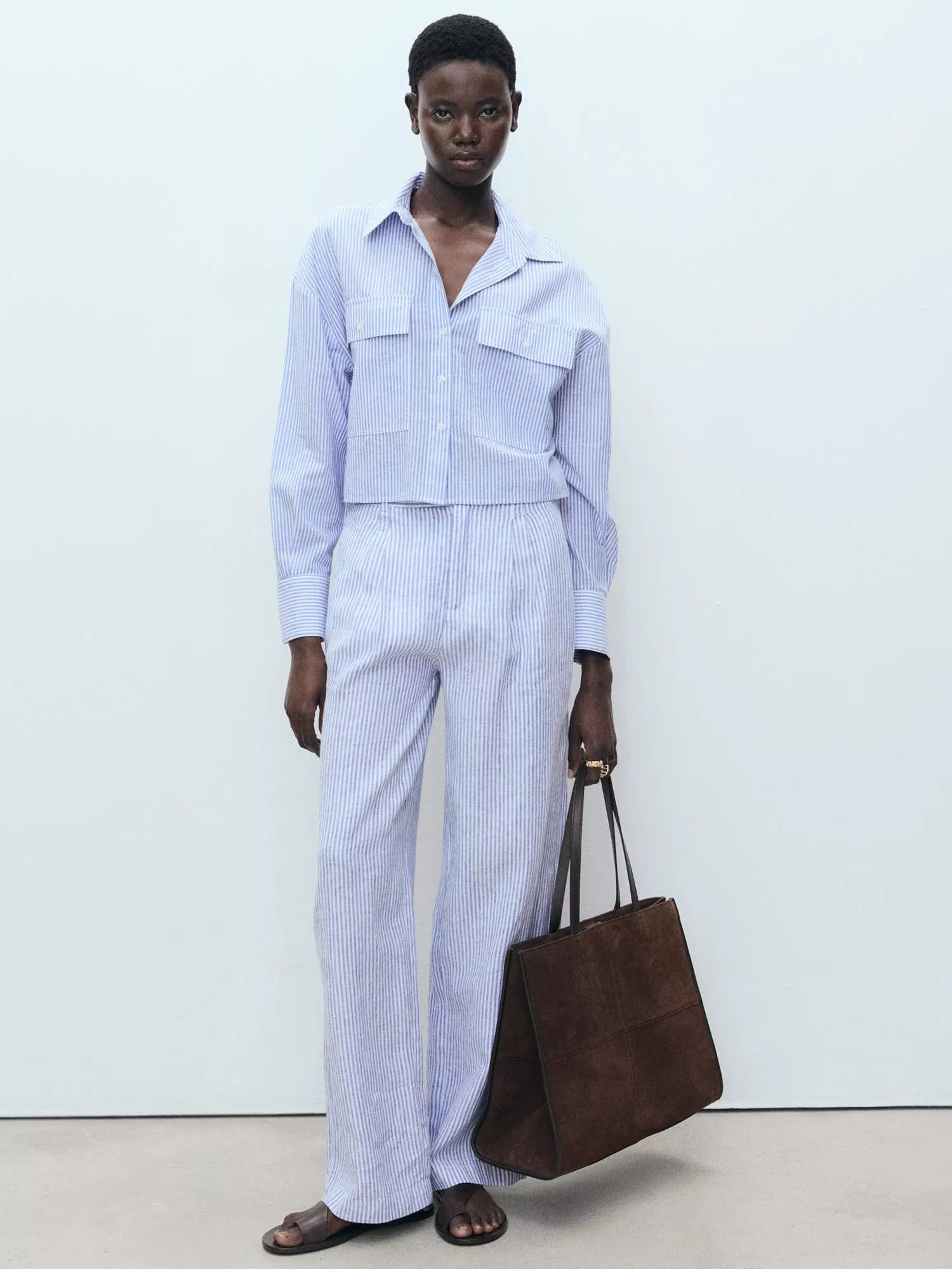 린넨 블렌드 스트라이프 셔츠 미디움 블루 Maneli Linen Blend Stripe Shirt, Medium Blue 113596127