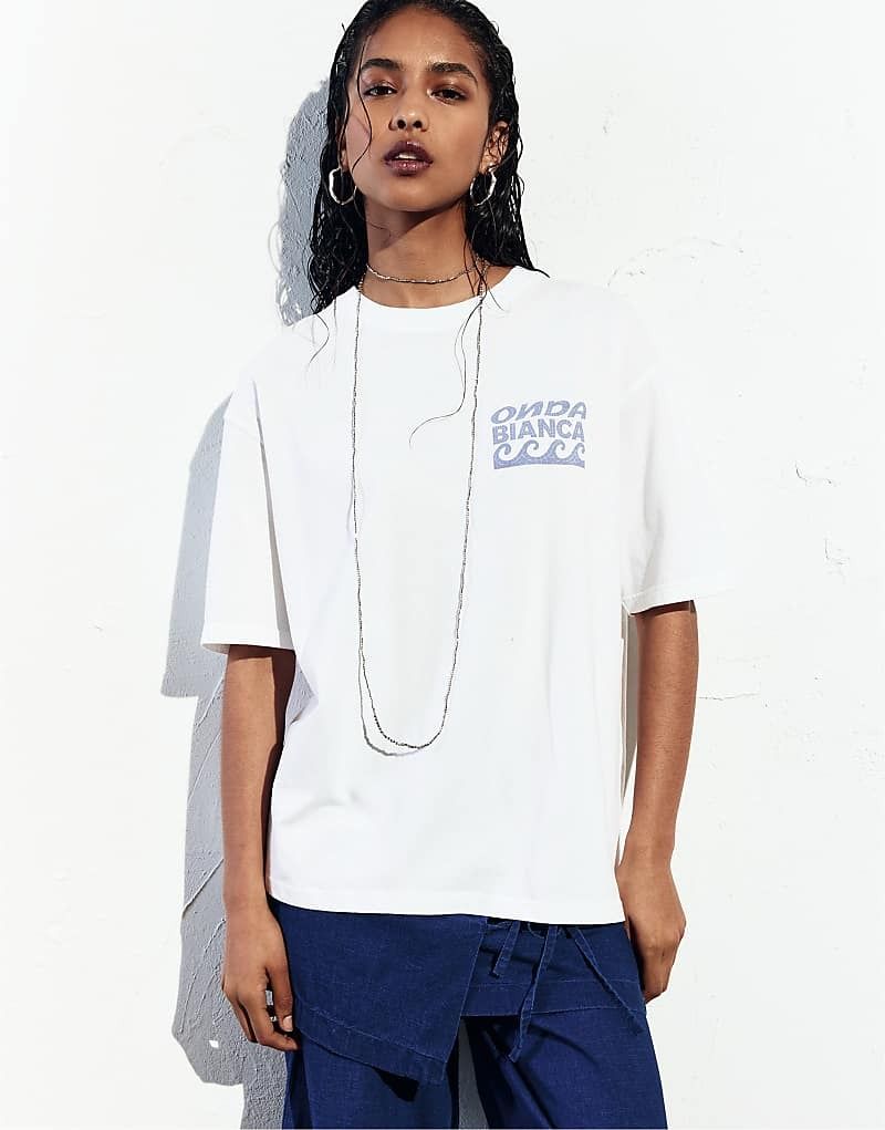티셔츠 화이트 T-Shirt in Weiß mit „Onda Bianca“-Print 209024330Ice