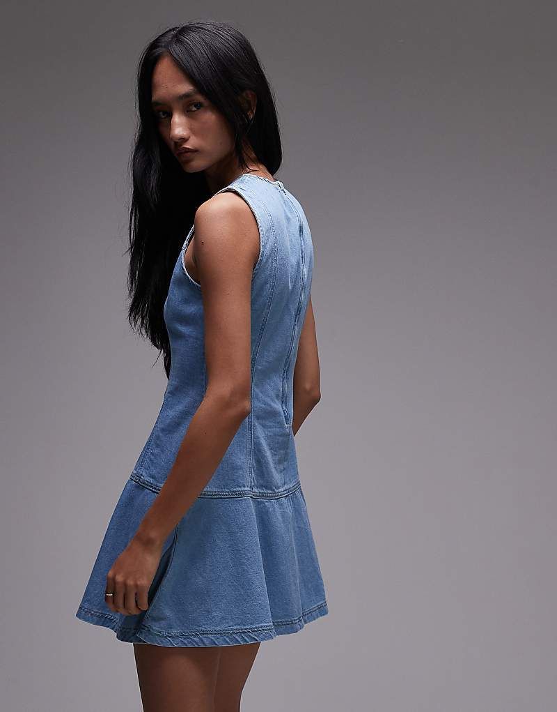 Schwingendes Mini-Jeanskleid in Mittelblau mit Ziernaht 208774108BLAU