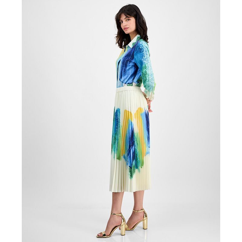 여성 플리츠 미디 스커트 Women's Brushstroke-Print Pleated Midi Skirt 22202258 Summer Brush