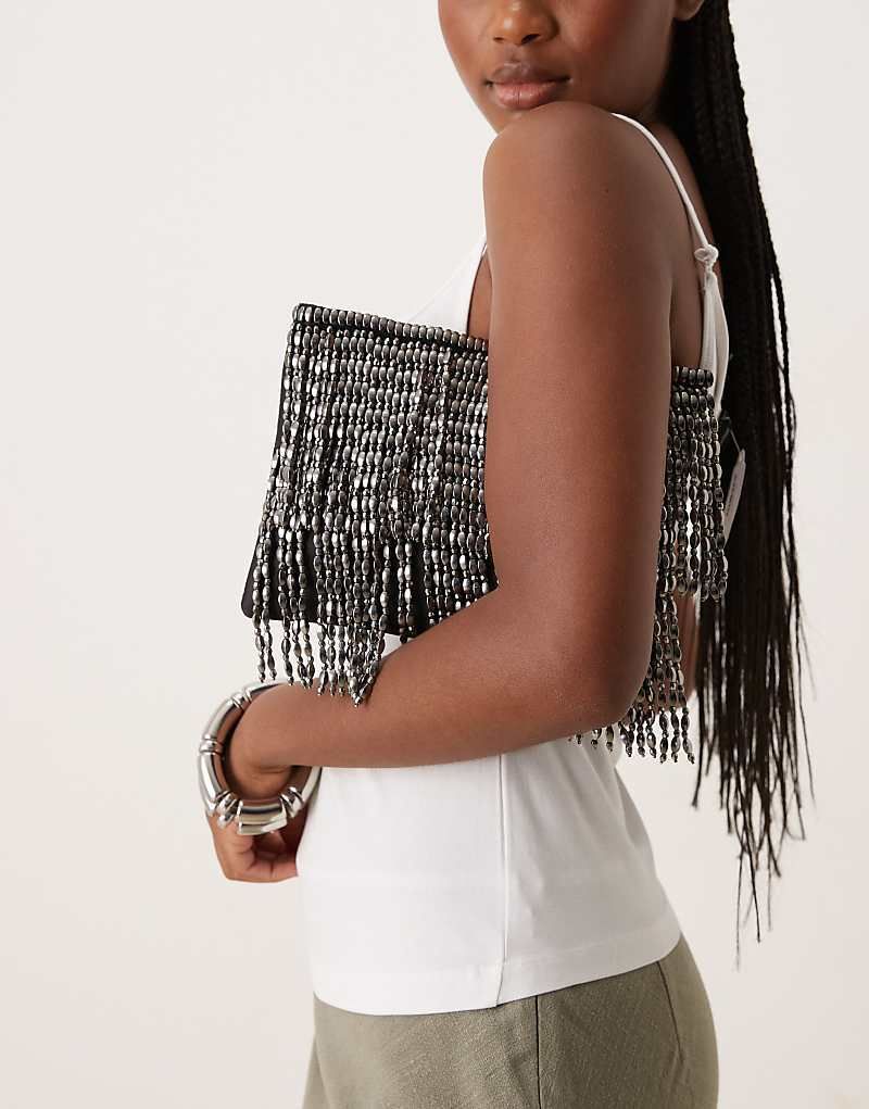 클러치 Mit Metallic-Fransen besetzte Clutch in der Farbe Graphit 208222678Graphit