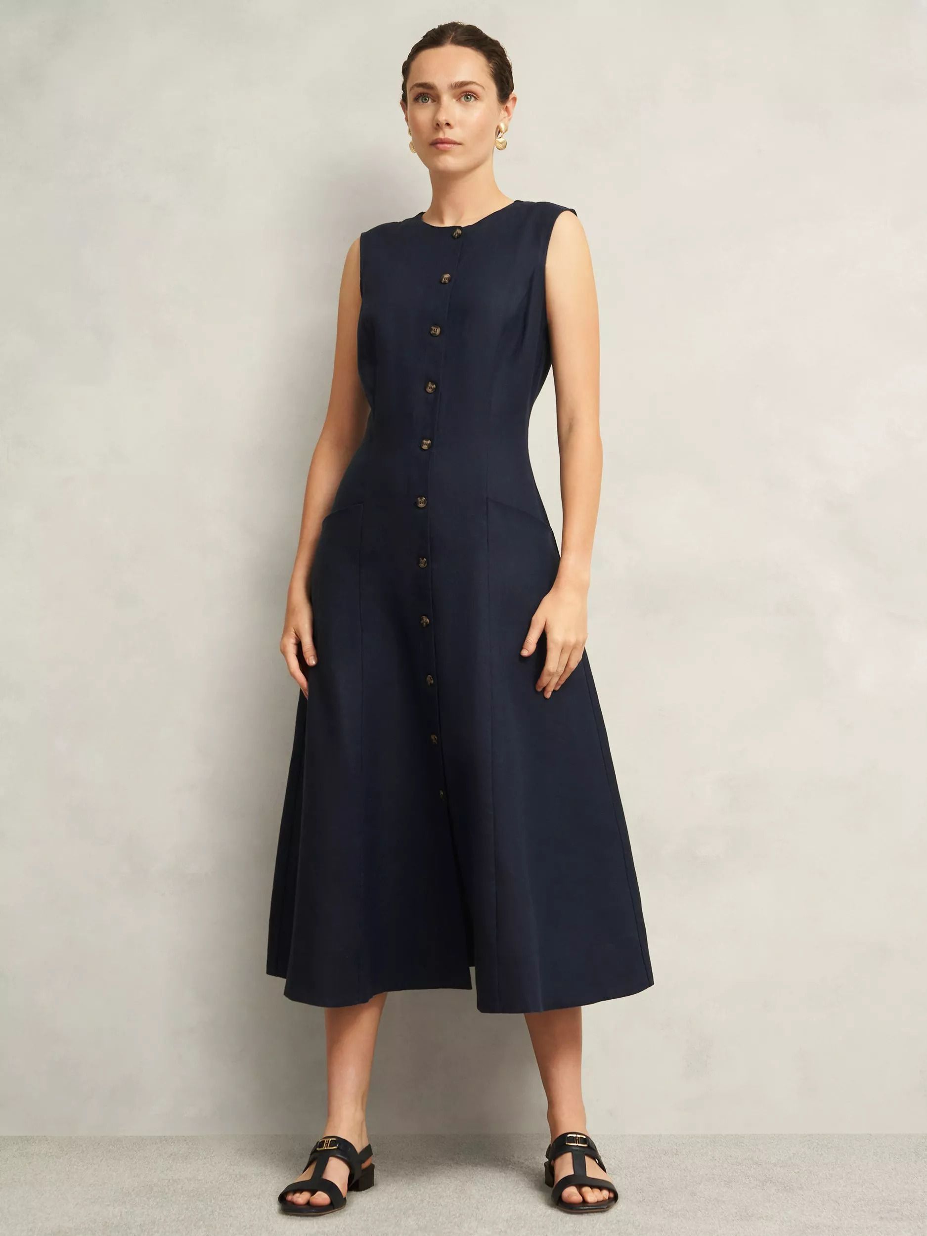 린넨 셔츠 드레스 네이비 Carmen Pure Linen Shirt Dress, True Navy 113633518