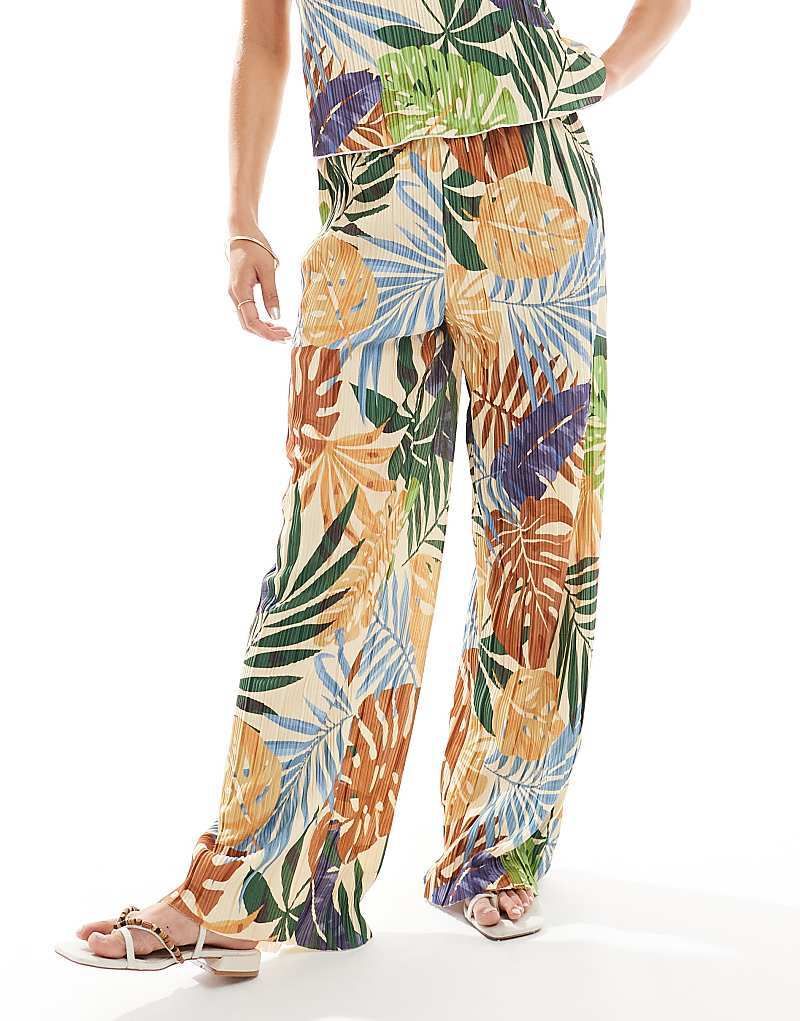 & Plissee-Hose mit hohem Bund und Palmenblatt-Muster, Kombiteil 208676763Zuckermais