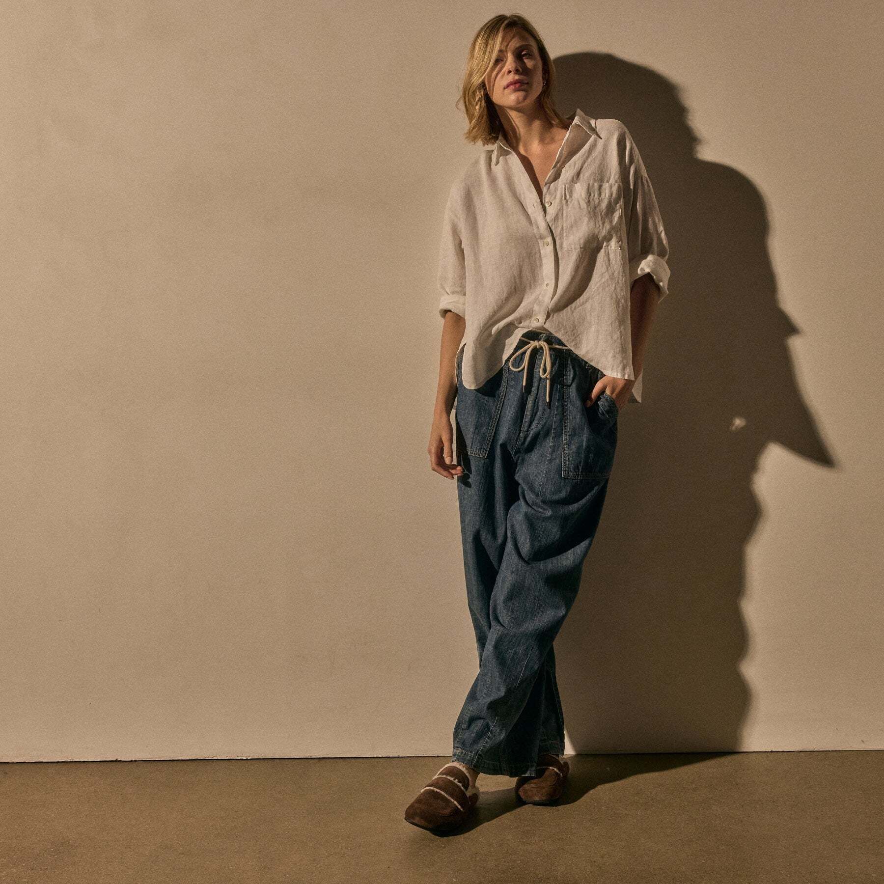 린넨 오버사이즈 셔츠 화이트 Linen Oversized Shirt - White WKO3970 WHITE