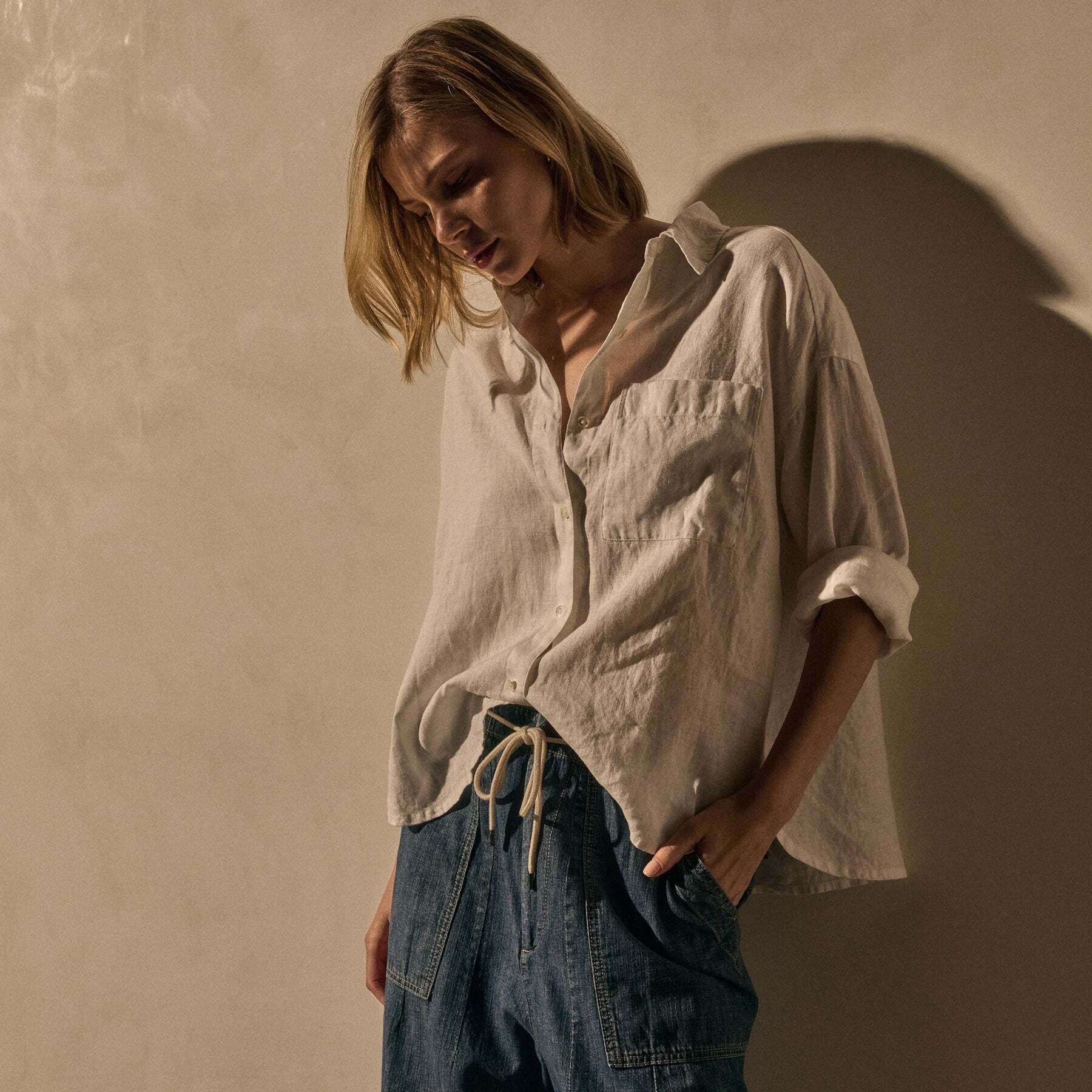린넨 오버사이즈 셔츠 화이트 Linen Oversized Shirt - White WKO3970 WHITE