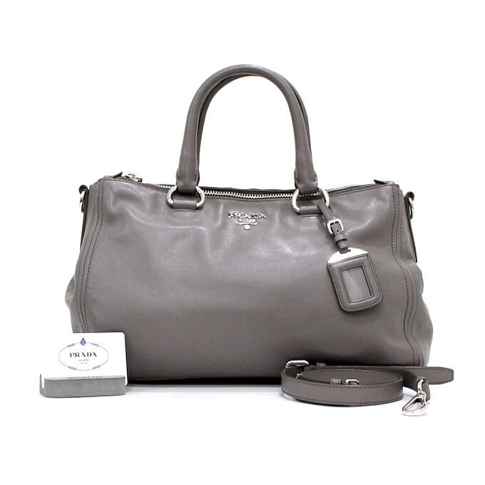 Prada Gray Soft Calf Double Zip Tote Bag and Shoulder Bag BN2324