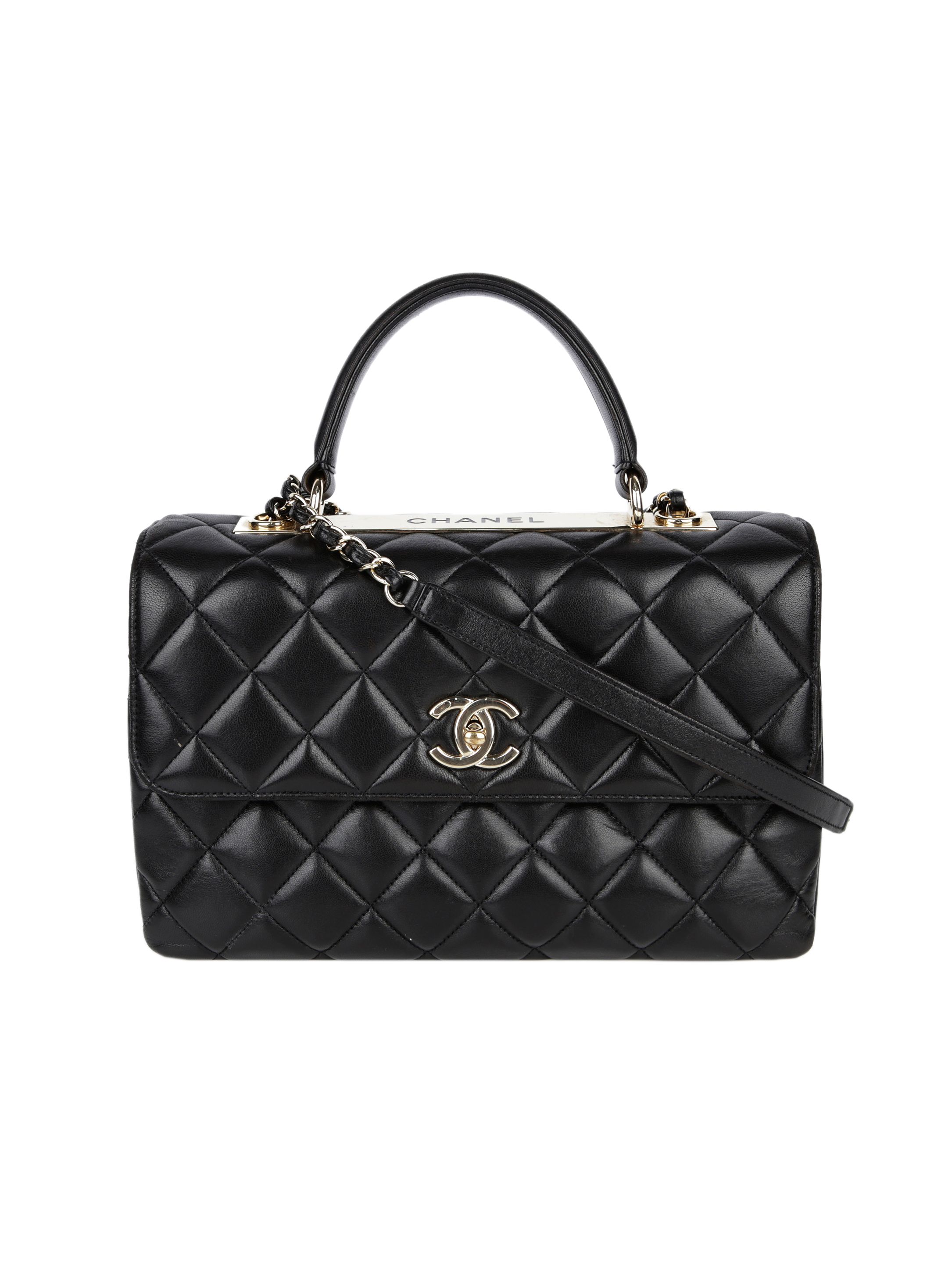 샤넬 중고 트렌디CC 미듐 램스킨 탑핸들 블랙 골드