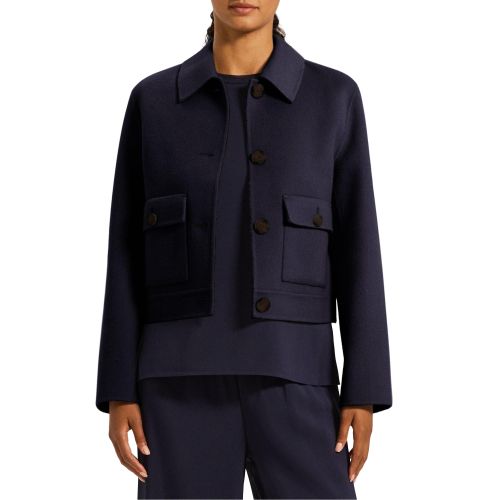 flap pocket jacket in double face wool cashmere