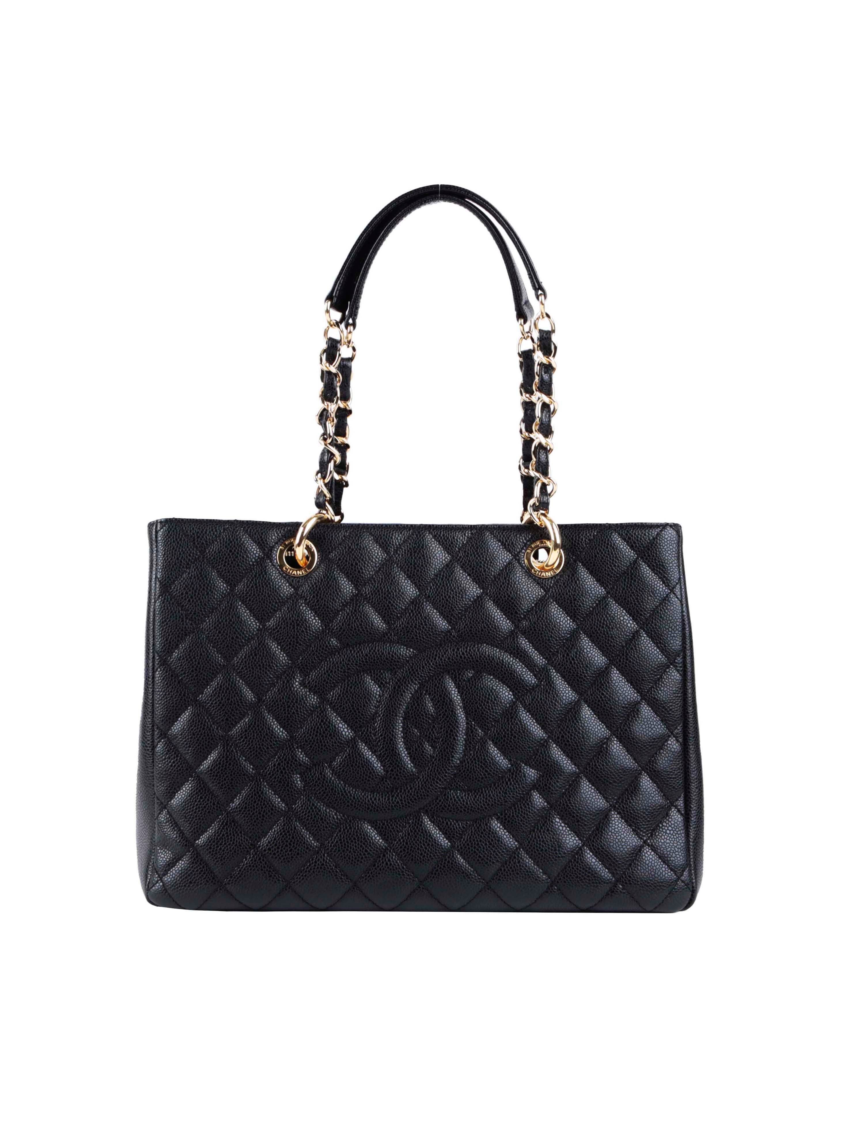 샤넬 중고 캐비어스킨 그랜드 샤핑 체인 숄더백 블랙 금장