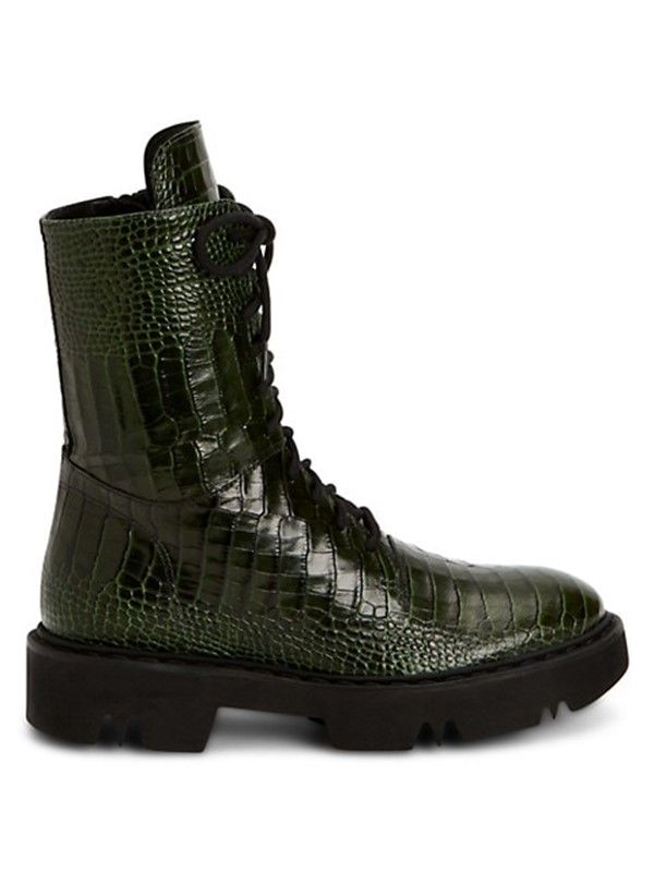 Aquatalia Hana Croc Embossed Leather Combat Boots