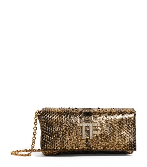 TOM FORD gold Python TF Clutch Bag