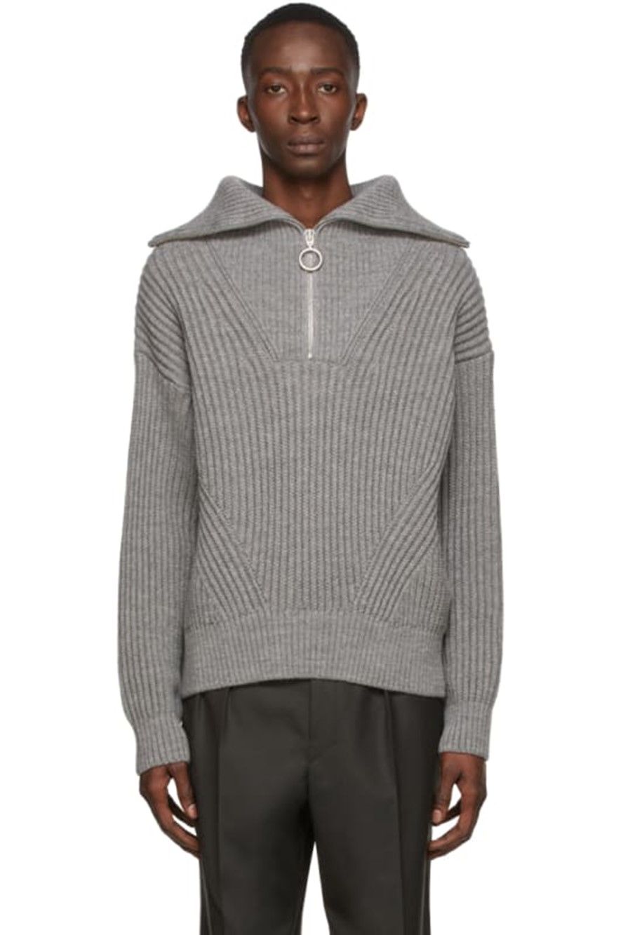 그레이 울 집업 넥 카라 스웨터 Grey Wool Zip Collar Sweater 212482M202068
