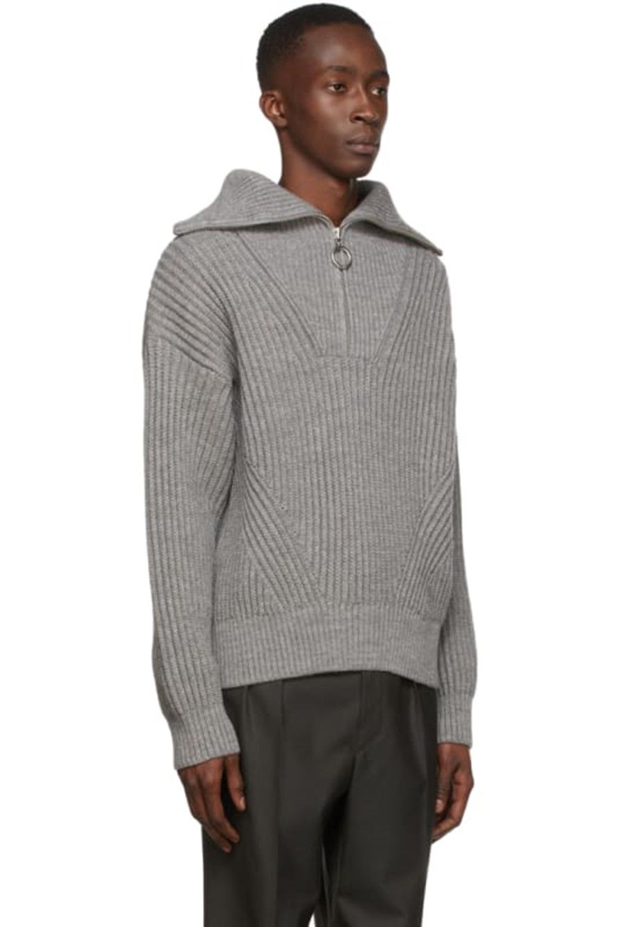 그레이 울 집업 넥 카라 스웨터 Grey Wool Zip Collar Sweater 212482M202068