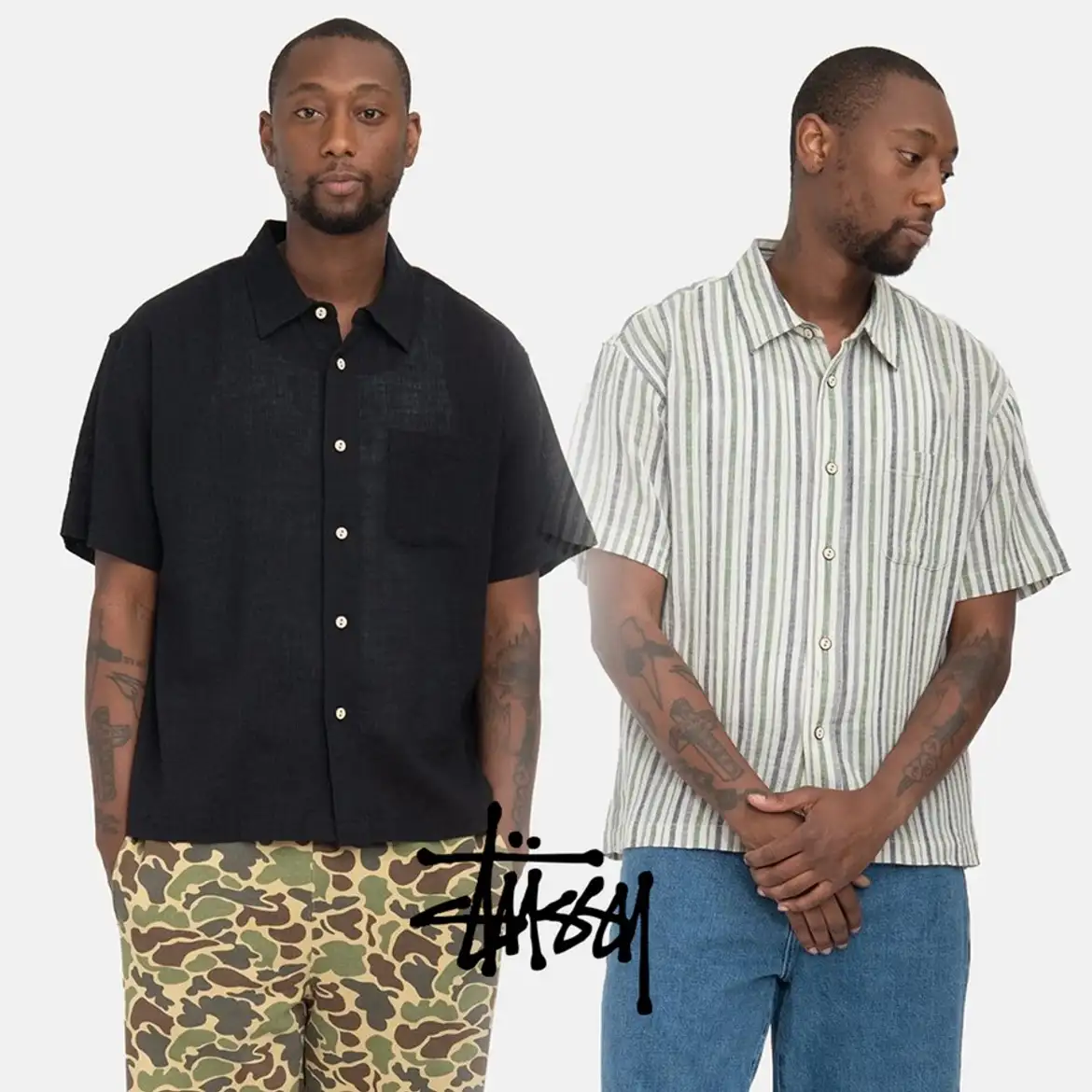 스투시-링클리 코튼 거즈 셔츠 블랙 스트라이프 STUSSY WRINKLY COTTON GAUZE SHIRT 6420072598 | 트렌비