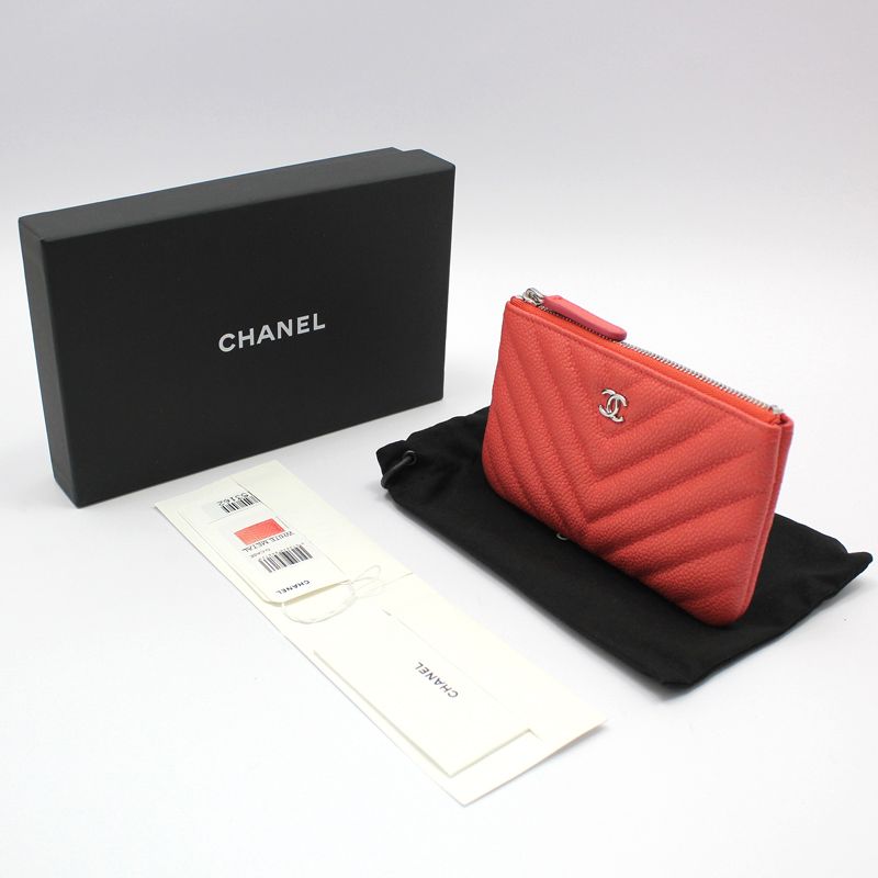 CHANEL Coral Chevron Silver Classic Pouch A82365 48026692 | eBay