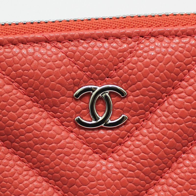 CHANEL Coral Chevron Silver Classic Pouch A82365 48026692 | eBay