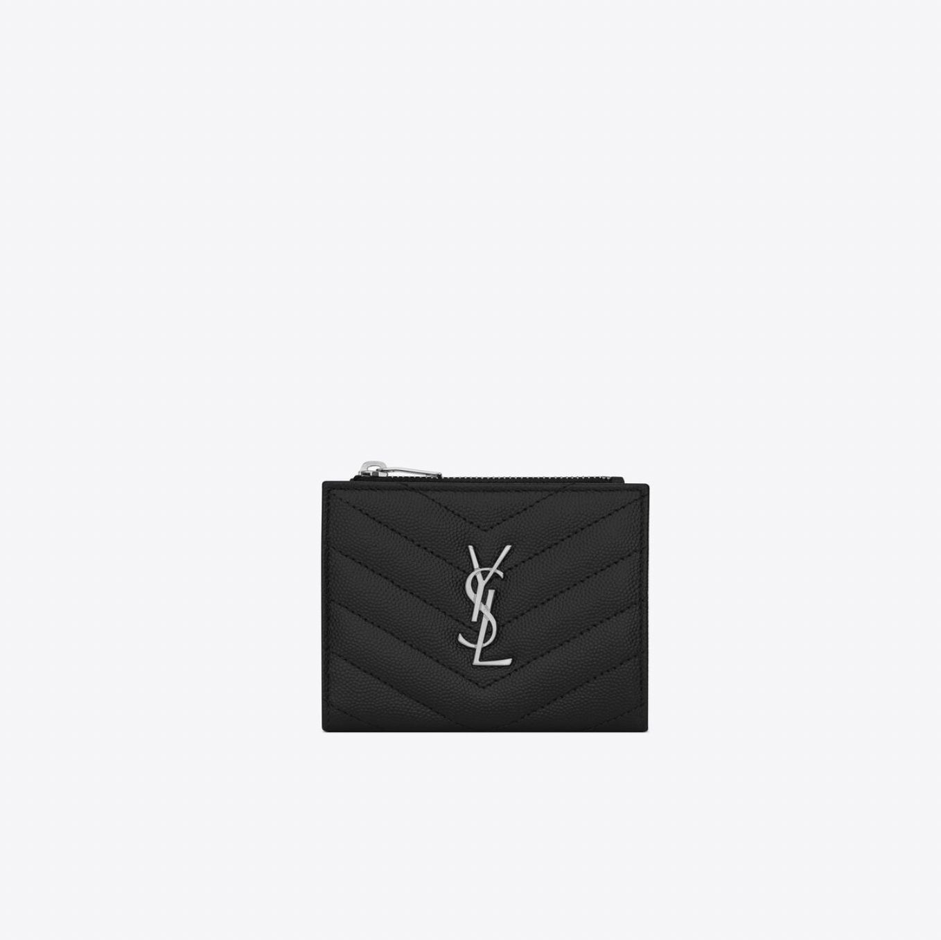 (A/S가능) 생로랑 마틀라세 YSL 엠보스드 2단 지퍼 카드 반지갑 블랙/은장 575879