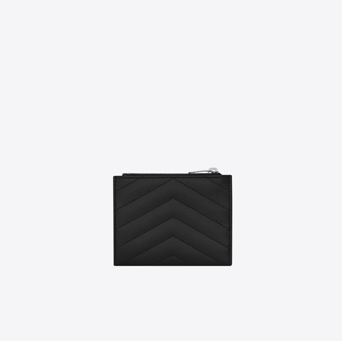 (A/S가능) 생로랑 마틀라세 YSL 엠보스드 2단 지퍼 카드 반지갑 블랙/은장 575879