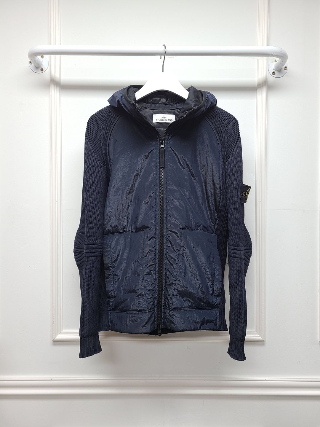 Stone Island Navy Poly Metal Knit Hoodie Zip-Up SKU101 | eBay