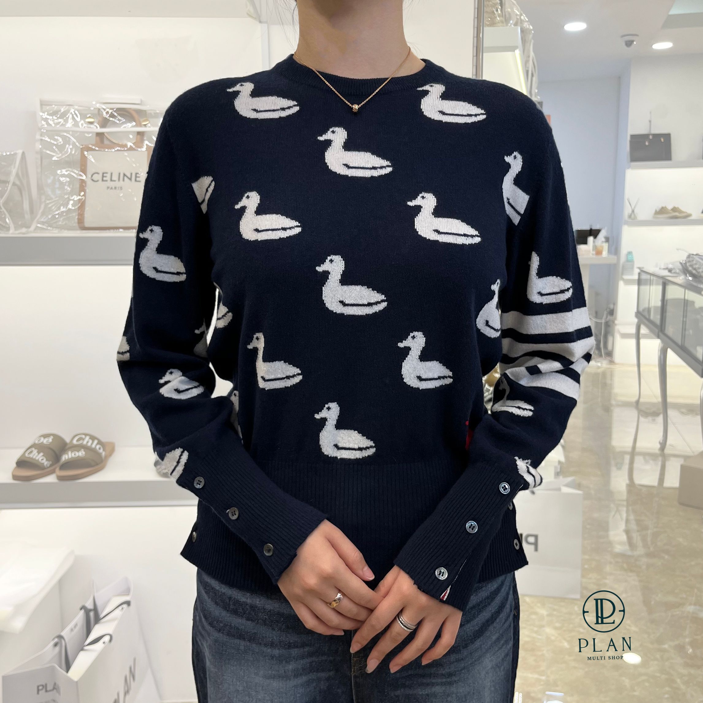 톰브라운 남성 오리 네이비 캐시미어 니트 MKA239A 03961 415