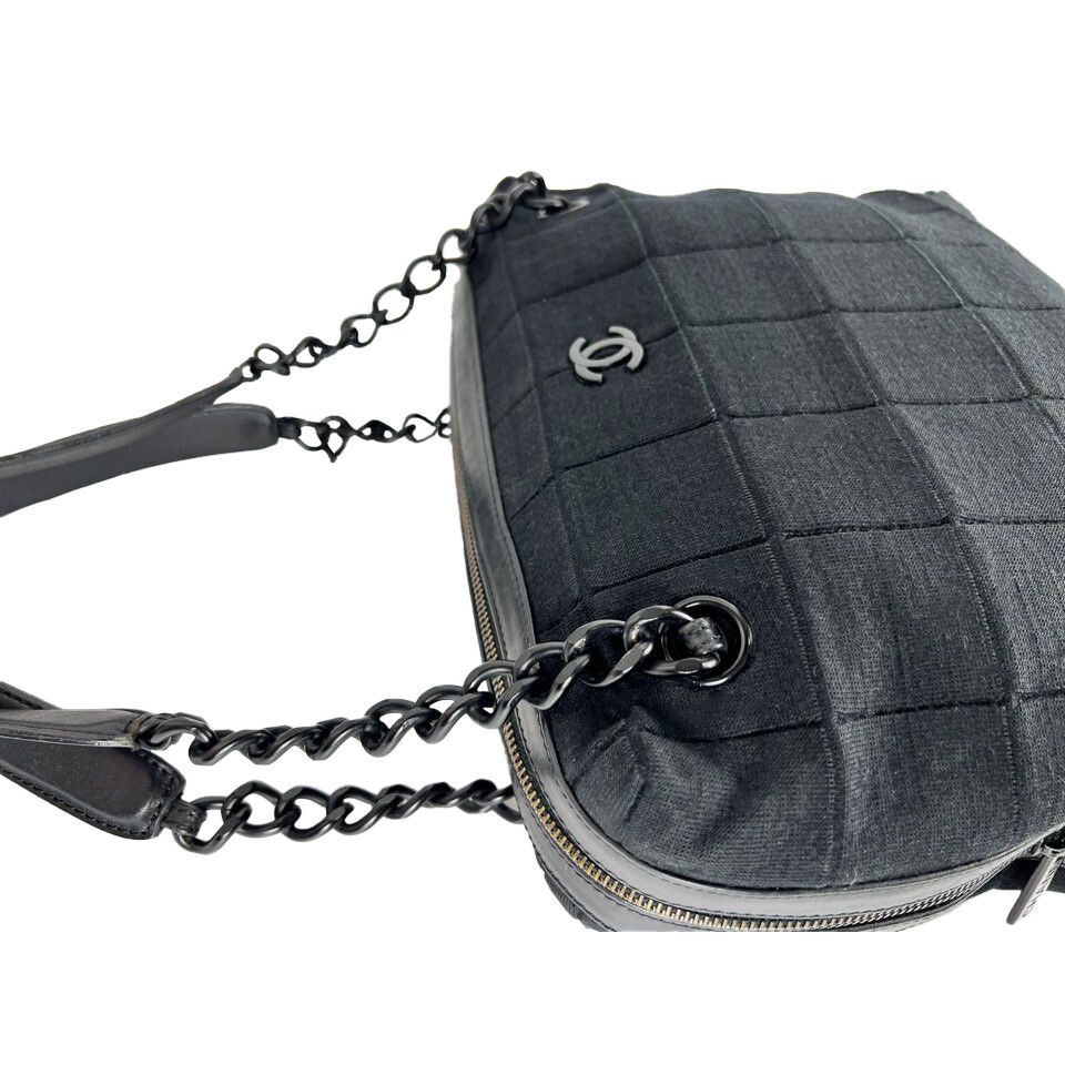 CHANEL Cotton Black Chain Large Shoulder Bag 7044619