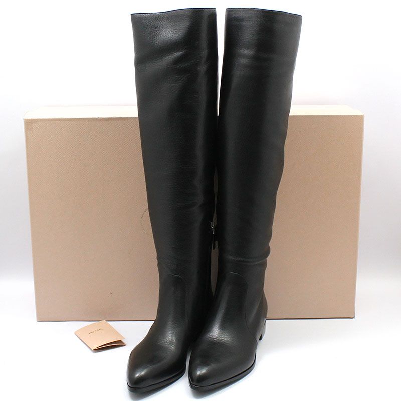 １着でも送料無料 Prada Black Charvo Shine Leather Long Boots 38 - 1W409E | eBay トップス