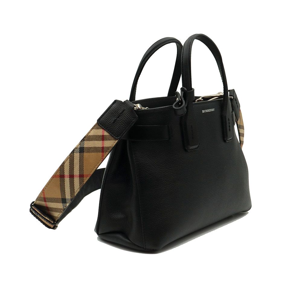 Burberry Black Leather Silver Studded Banner Small 2WAY