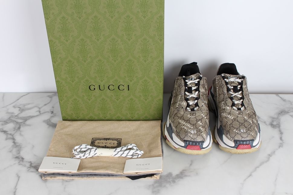 Balenciaga Gucci x Hacker Triple S Ebony Sneakers 41