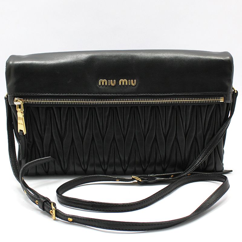 Miu Miu Black Matte Leather Clutch Crossbag RP0385 | eBay