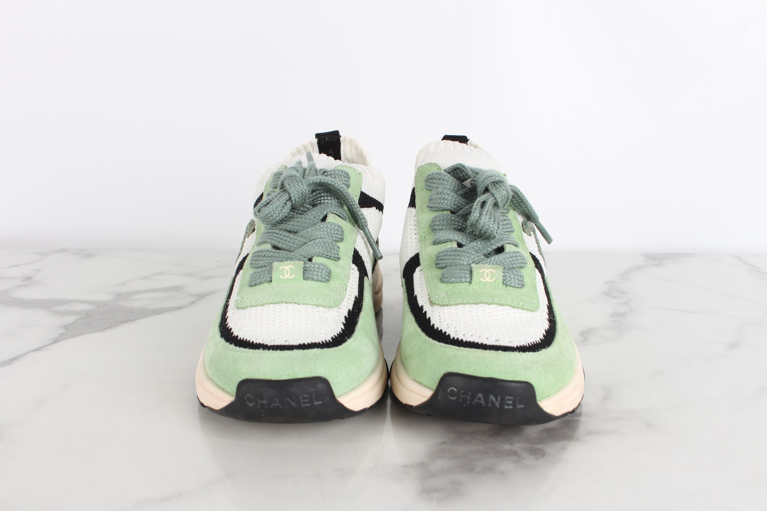 CHANEL CC Logo Knit Sneakers 37 73536723 | eBay