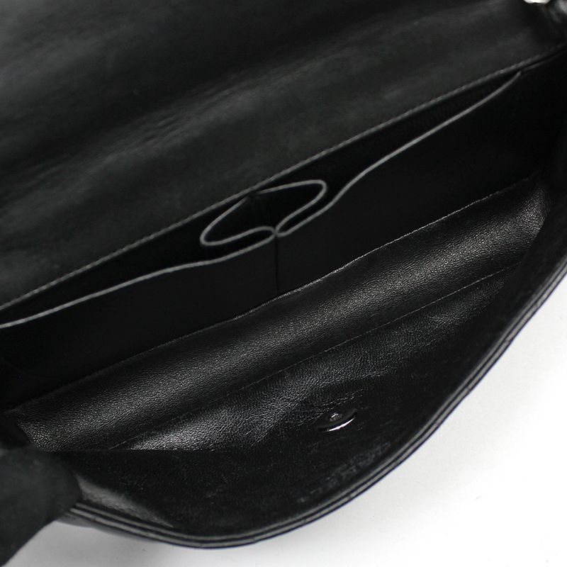 Pre-Owned ブラックラムスキンシルバークラシックバゲットチェーンショルダーバッグ 74209456 [U]