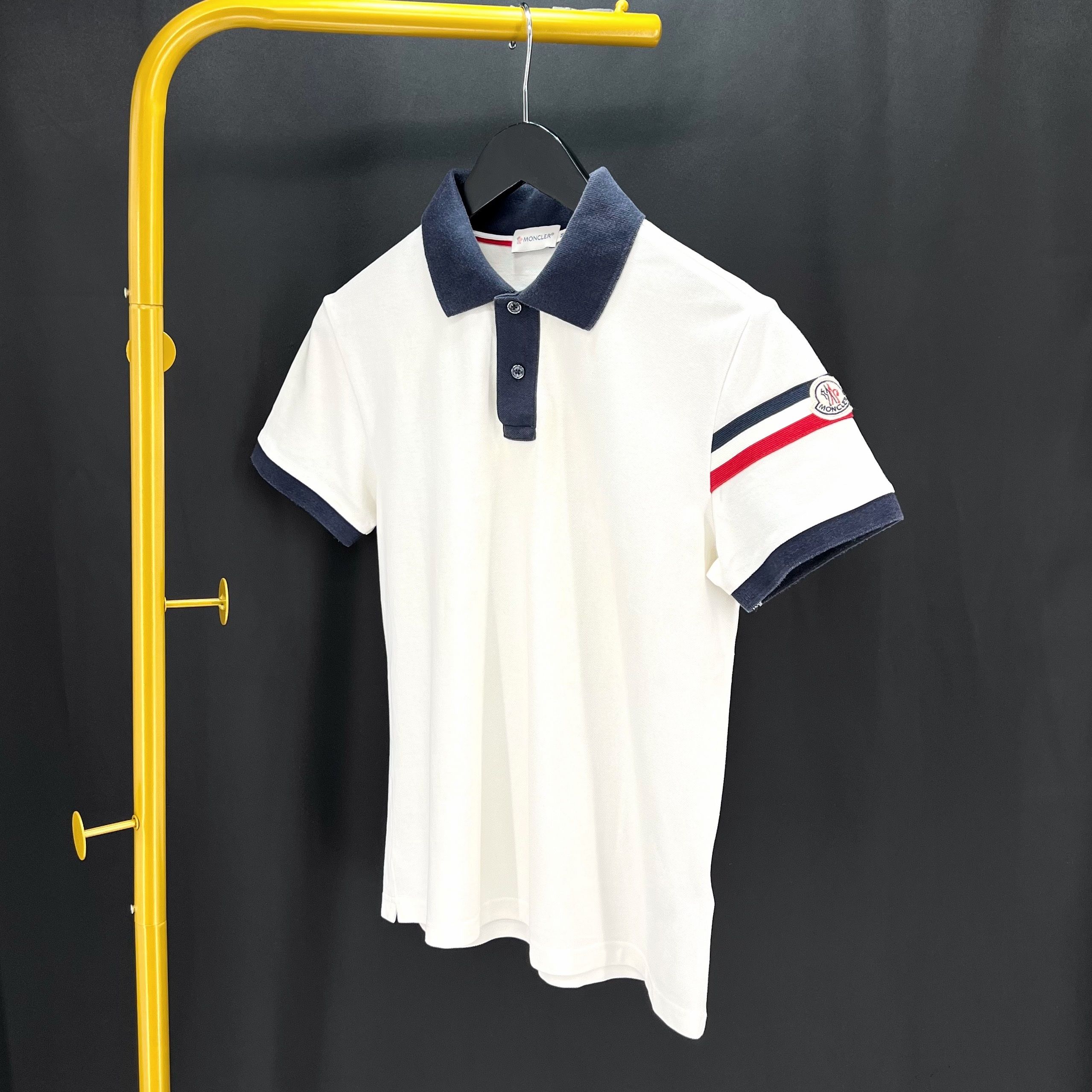Moncler Three-Line Logo Short Sleeve Collar T-shirt White Moncler Three-Line Logo Short Sleeve Collar T-shirt White